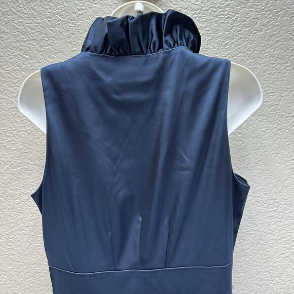 Just Taylor Dress 10 RUFFLE NECK Black SATIN SHEATH Pencil LDB Evening Cocktail - Picture 10 of 13